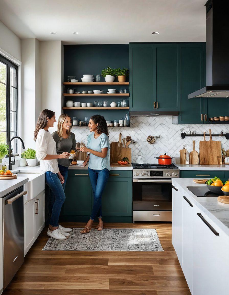 A cozy modern kitchen featuring a variety of high-tech domestic appliances like a smart refrigerator, sleek oven, and stylish dishwasher, with a cheerful family engaged in cooking. Bright and welcoming, the scene emphasizes efficiency, warmth, and maintenance tools scattered neatly around. Include vibrant colors to evoke a sense of satisfaction and comfort in home living. super-realistic. bright colors.